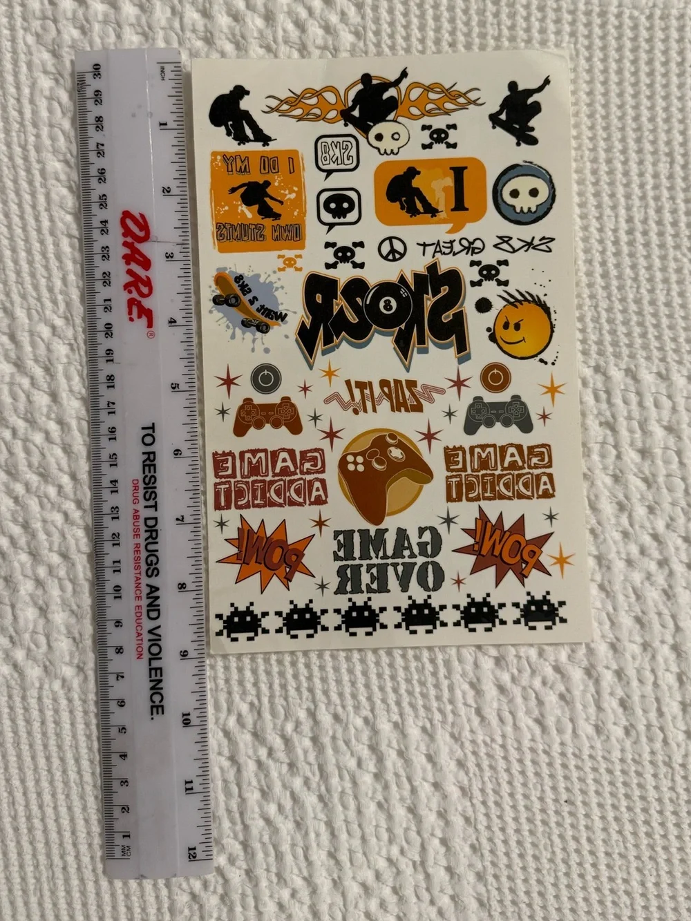 Temporary Tattoo Sheet- Gaming/Skateboard Themed